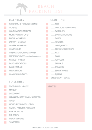 FREE PRINTABLE TRAVEL PACKING LIST FOR THE MOUNTAIN, CITY AND BEACH ...