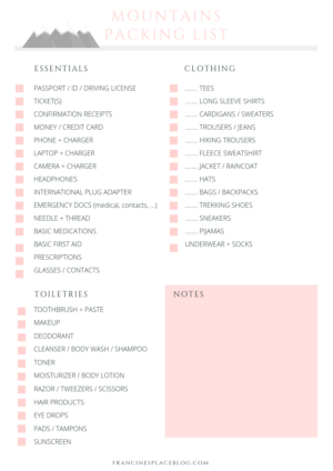 FREE PRINTABLE TRAVEL PACKING LIST FOR THE MOUNTAIN, CITY AND BEACH ...