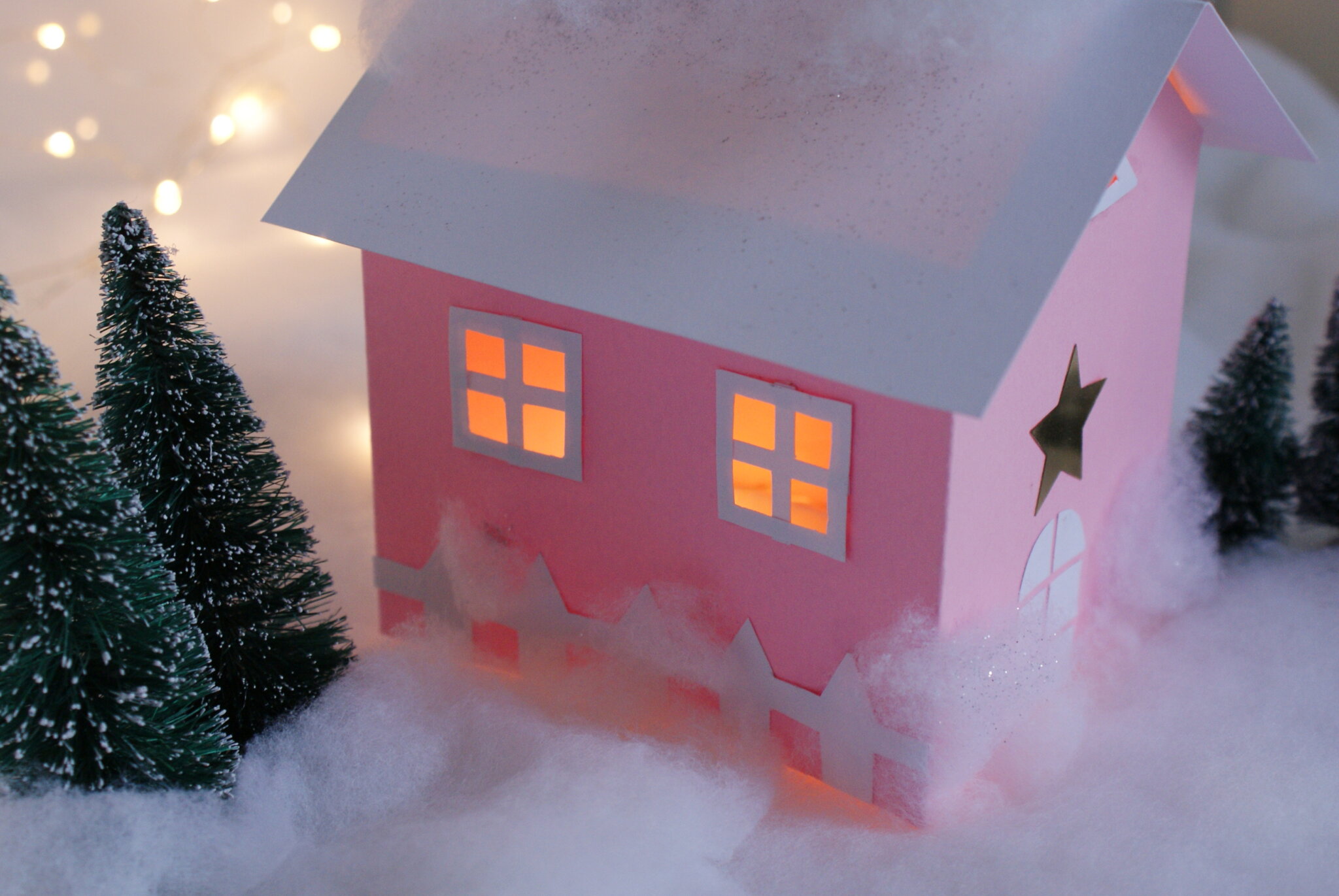 diy paper house christmas winter scene village craft idea decor home easy tutorial glitter fairy ultimate